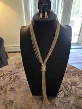 Paparazzi Gold Multi-Chain Tassel Necklace and Earring Set